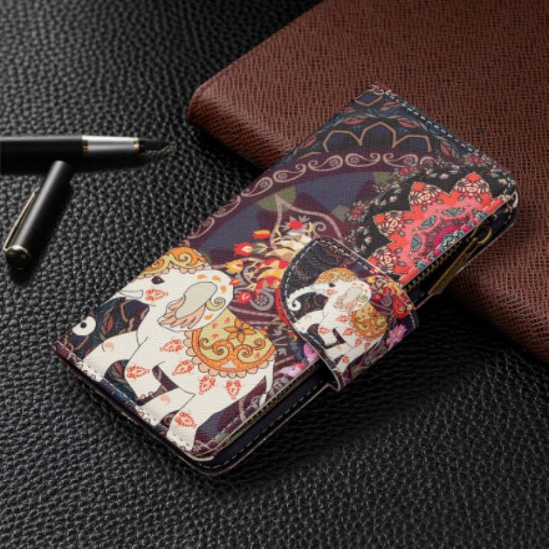 Læder Cover Xiaomi Redmi Note 8T Elefant Lynlåslomme