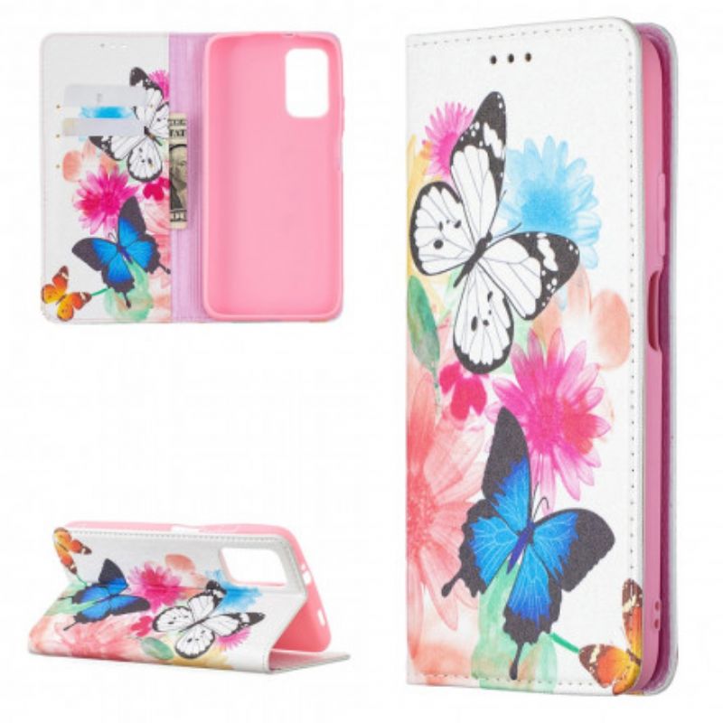 Cover Poco M3 Flip Cover Farverige Sommerfugle