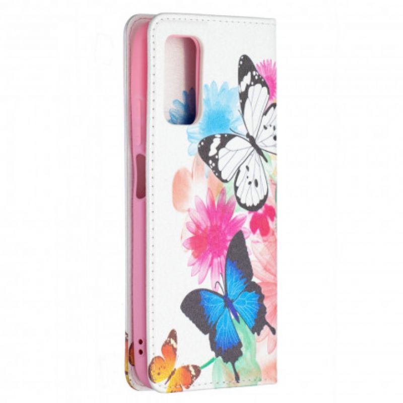 Cover Poco M3 Flip Cover Farverige Sommerfugle