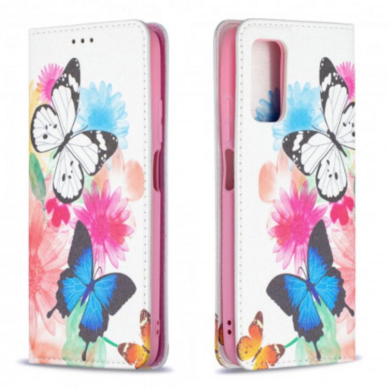 Cover Poco M3 Flip Cover Farverige Sommerfugle