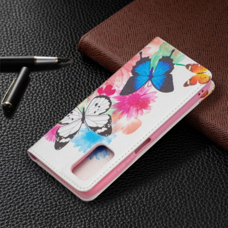 Cover Poco M3 Flip Cover Farverige Sommerfugle