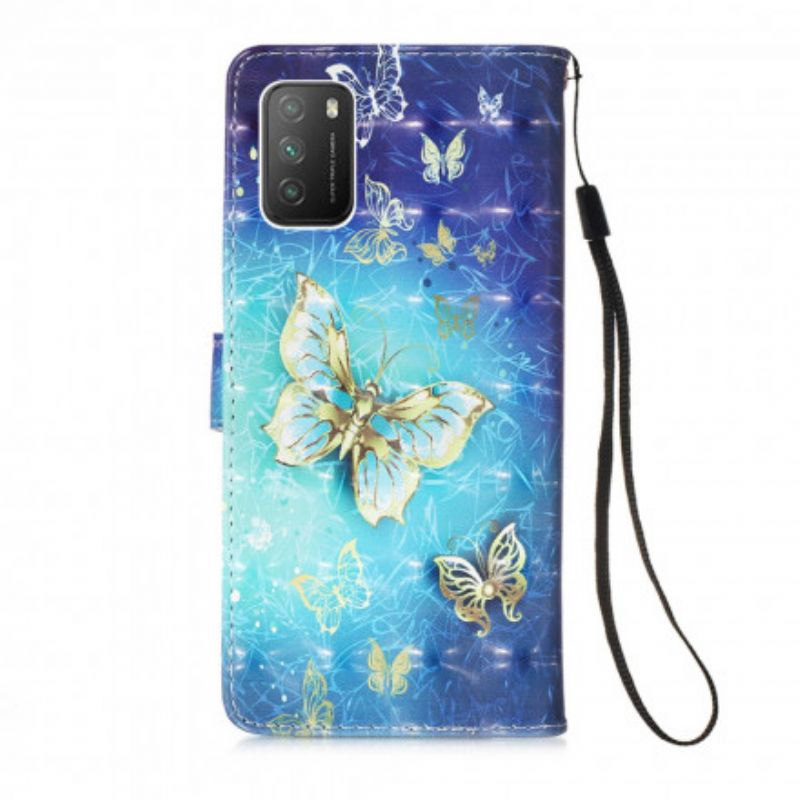 Flip Cover Poco M3 Gyldne Sommerfugle