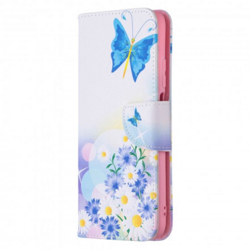 Flip Cover Poco M3 Malede Sommerfugle Og Blomster