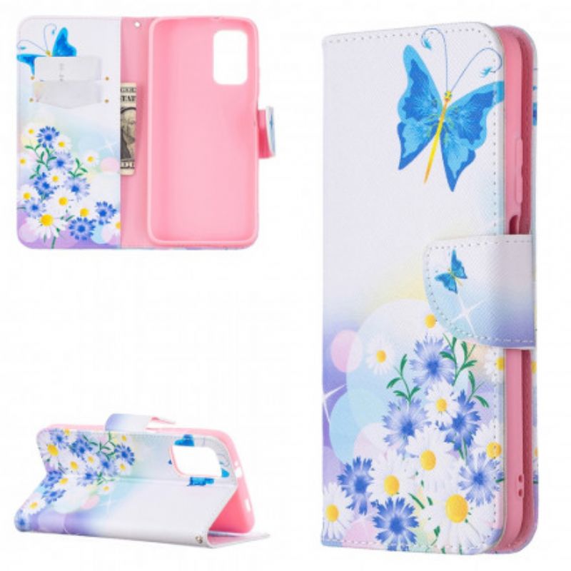 Flip Cover Poco M3 Malede Sommerfugle Og Blomster