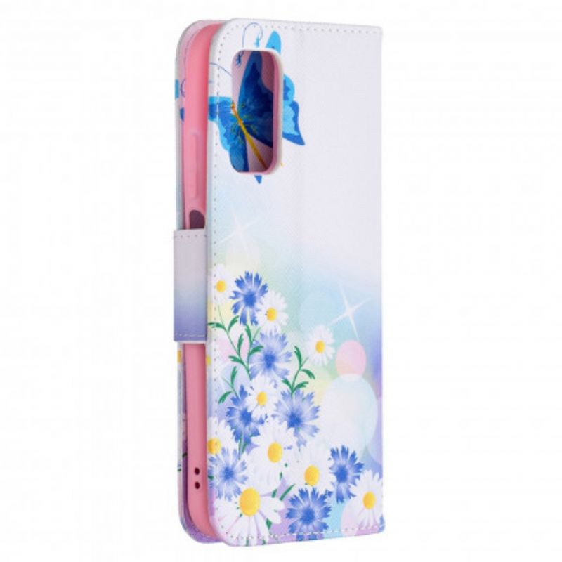 Flip Cover Poco M3 Malede Sommerfugle Og Blomster