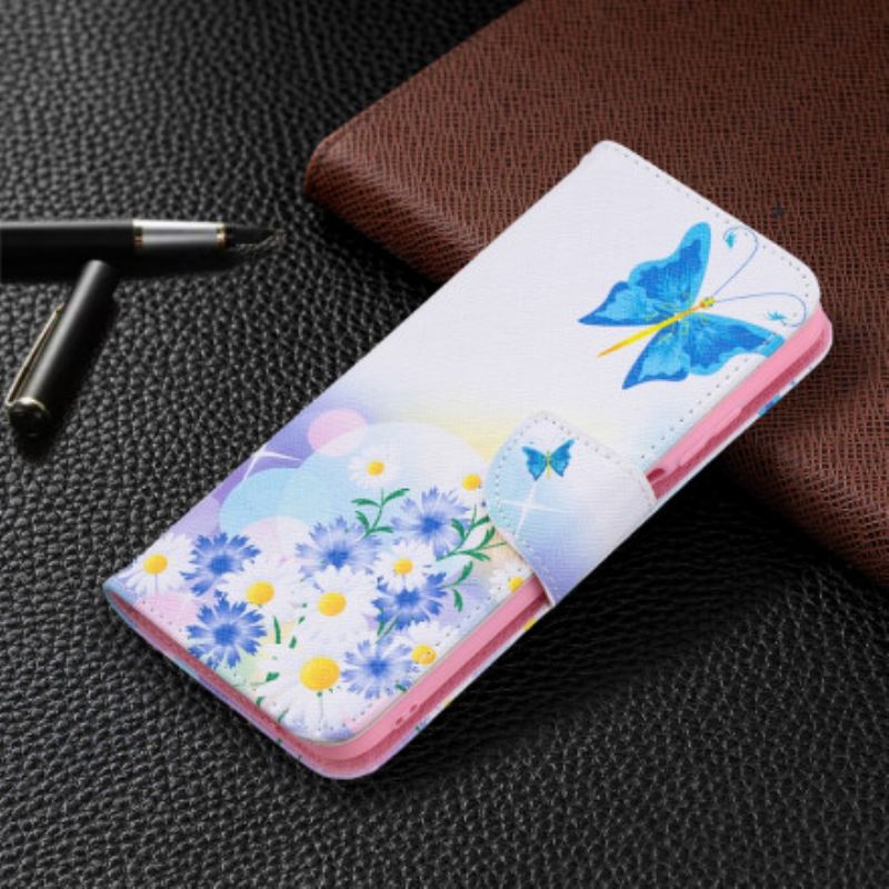 Flip Cover Poco M3 Malede Sommerfugle Og Blomster