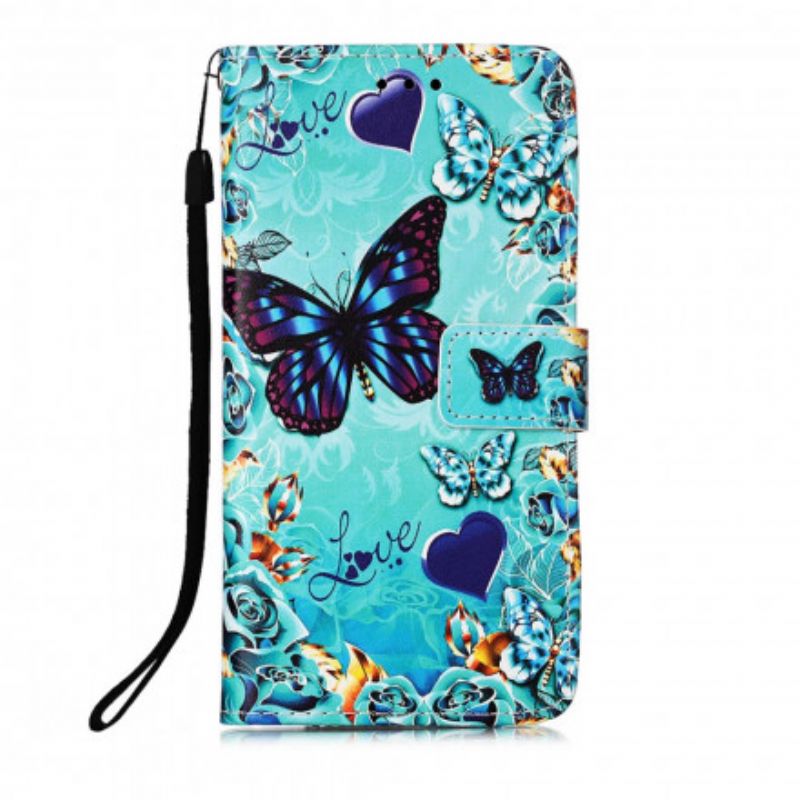 Flip Cover Poco M3 Med Snor Elsker Sommerfugle Strappy