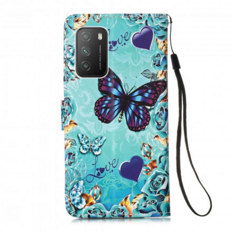 Flip Cover Poco M3 Med Snor Elsker Sommerfugle Strappy