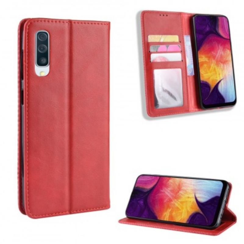 Cover Samsung Galaxy A50 Flip Cover Vintage Stiliseret Lædereffekt