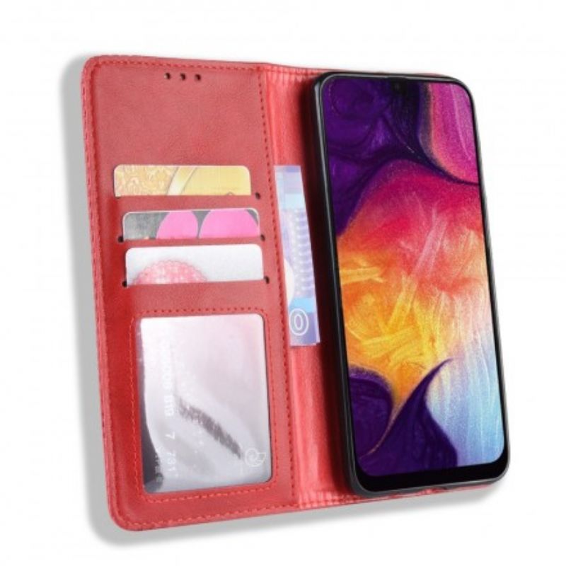 Cover Samsung Galaxy A50 Flip Cover Vintage Stiliseret Lædereffekt