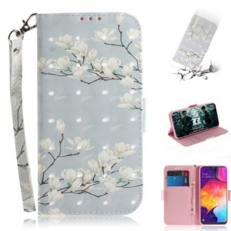 Flip Cover Samsung Galaxy A50 Med Snor Thong Blomstertræ