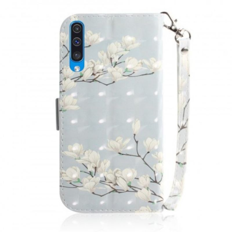 Flip Cover Samsung Galaxy A50 Med Snor Thong Blomstertræ