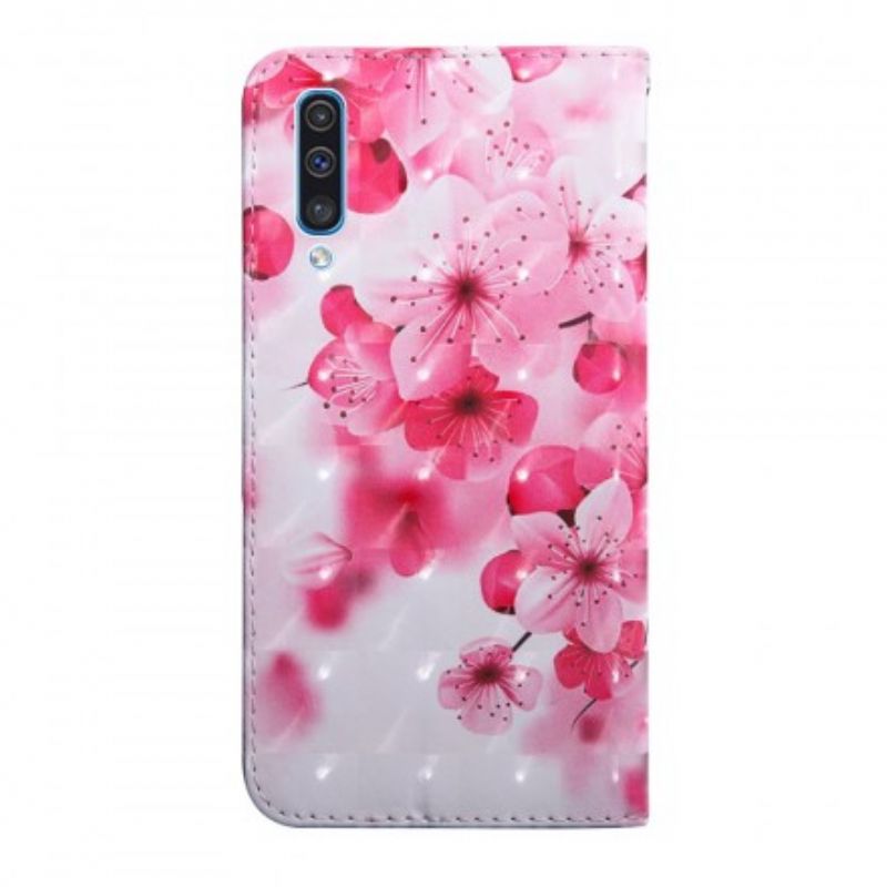 Flip Cover Samsung Galaxy A50 Pink Blomster