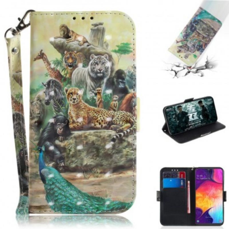 Læder Cover Samsung Galaxy A50 Med Snor Thong Safari Dyr