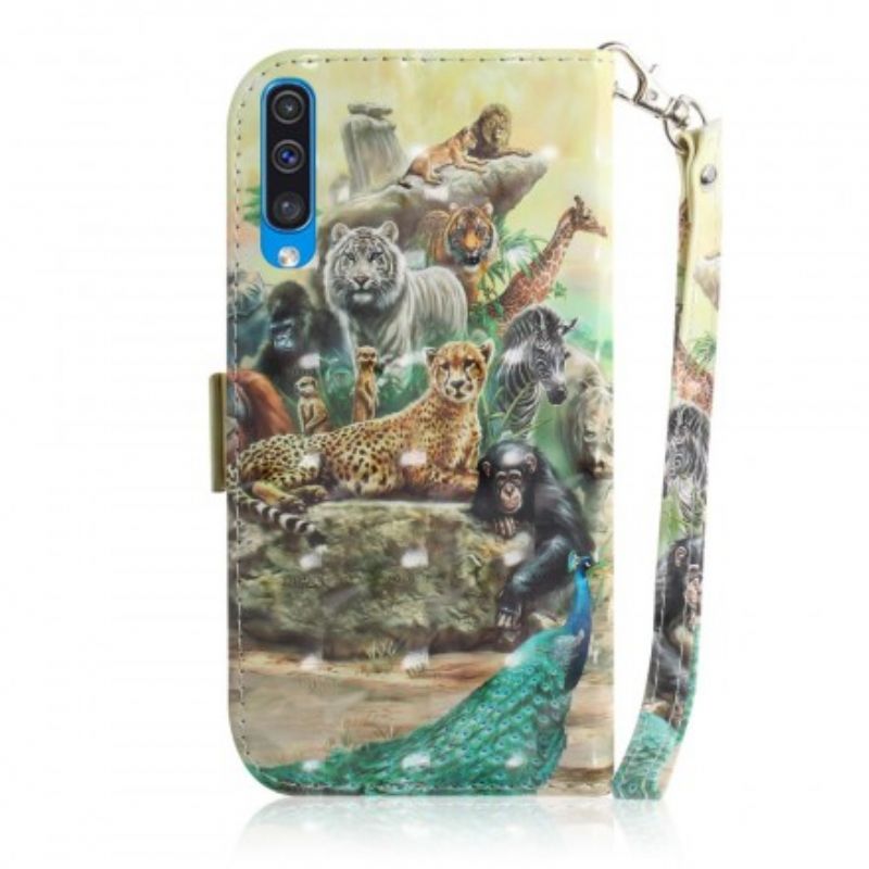 Læder Cover Samsung Galaxy A50 Med Snor Thong Safari Dyr