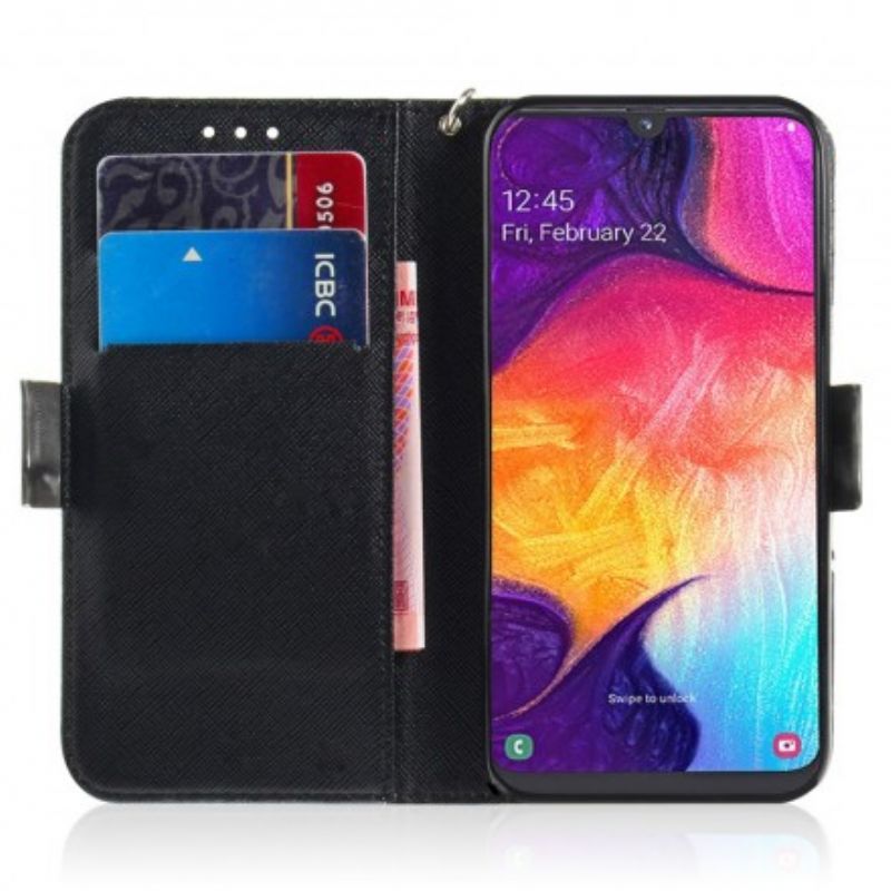 Læder Cover Samsung Galaxy A50 Med Snor Vred Panda Med Rem