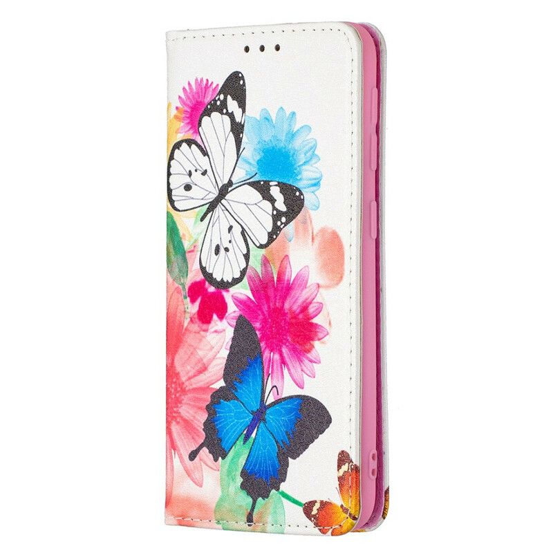 Cover Samsung Galaxy A20e Flip Cover Farverige Sommerfugle