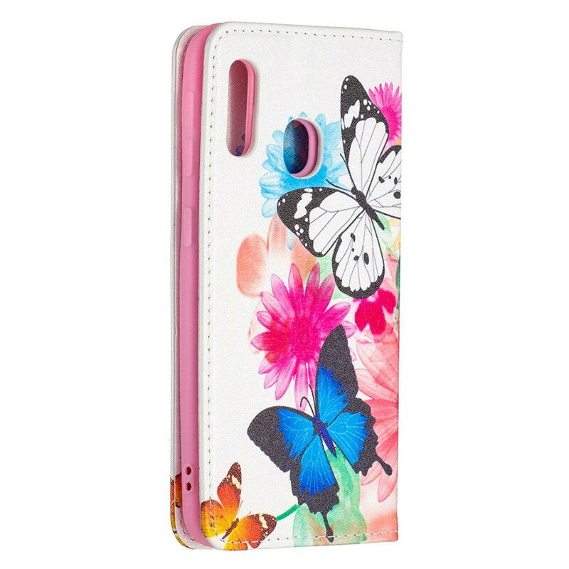 Cover Samsung Galaxy A20e Flip Cover Farverige Sommerfugle