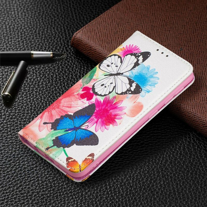 Cover Samsung Galaxy A20e Flip Cover Farverige Sommerfugle