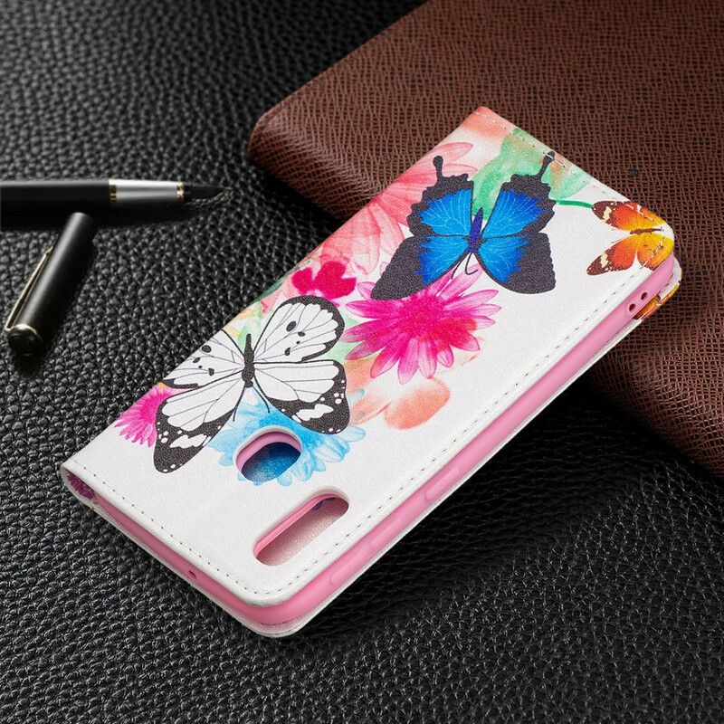 Cover Samsung Galaxy A20e Flip Cover Farverige Sommerfugle