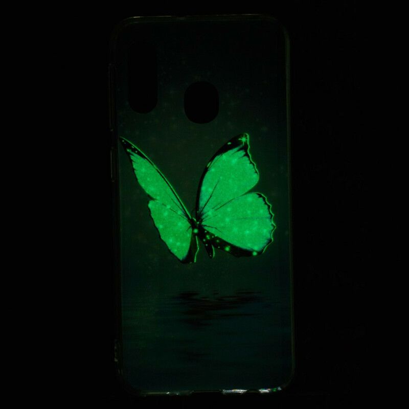 Cover Samsung Galaxy A20e Fluorescerende Blå Sommerfugl