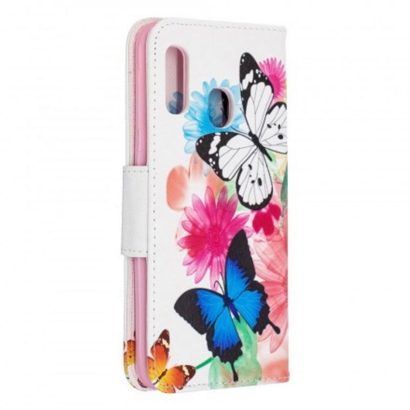 Flip Cover Samsung Galaxy A20e Malede Sommerfugle Og Blomster