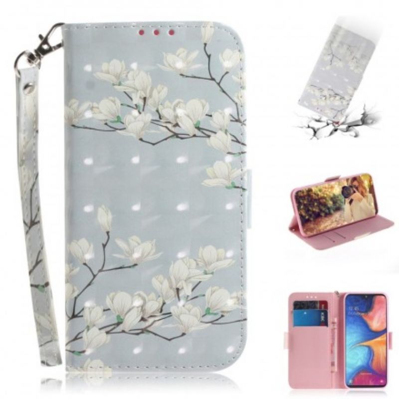 Flip Cover Samsung Galaxy A20e Med Snor Thong Blomstertræ