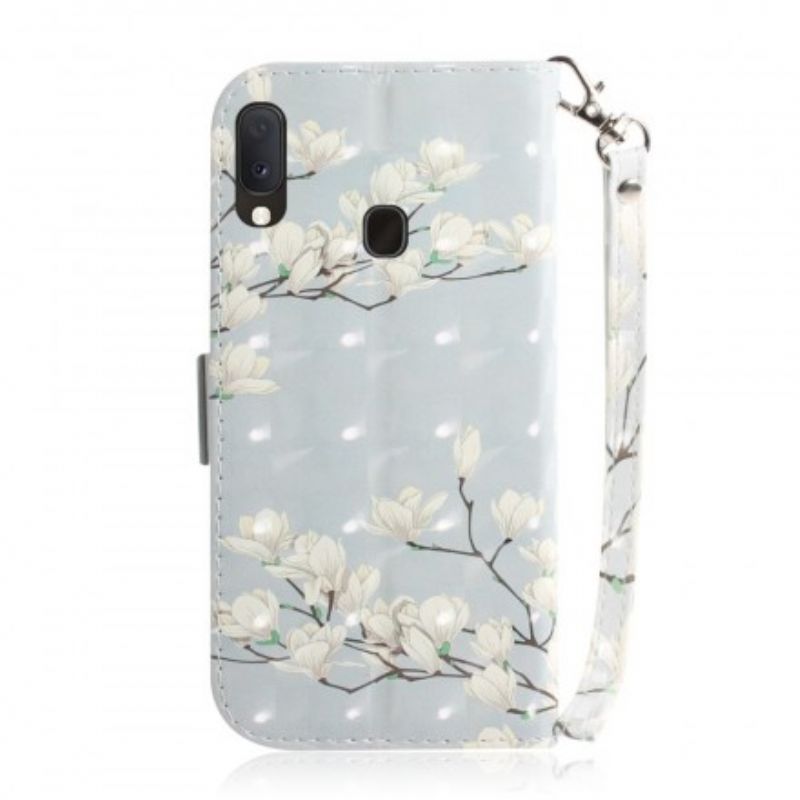 Flip Cover Samsung Galaxy A20e Med Snor Thong Blomstertræ