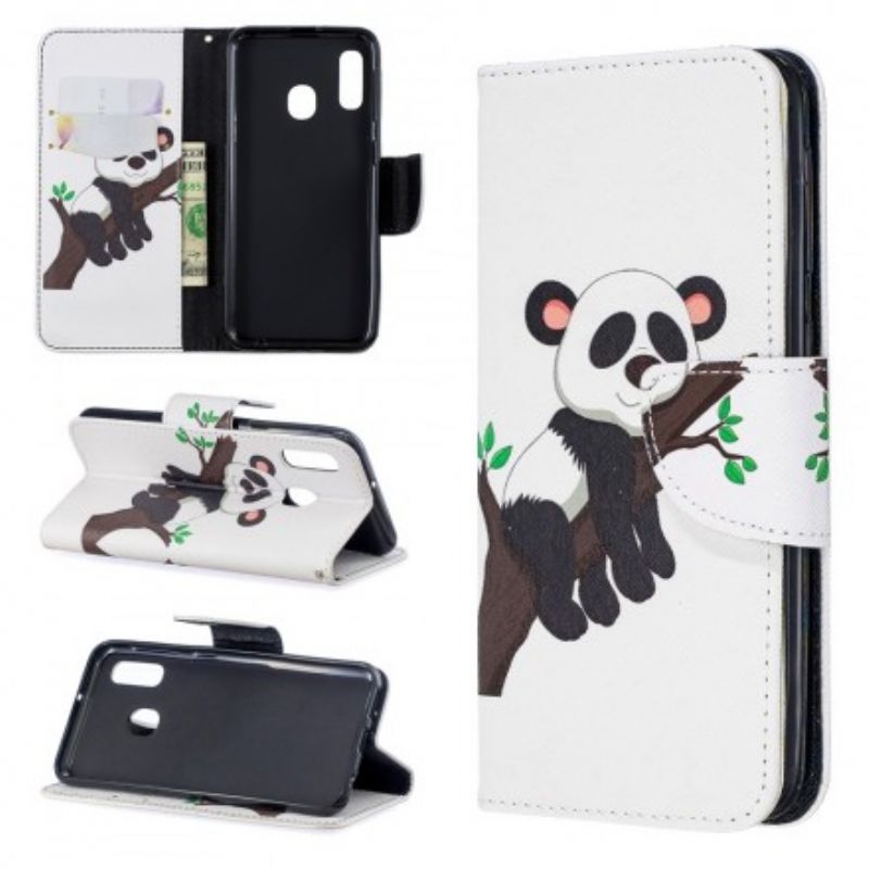 Læder Cover Samsung Galaxy A20e Dovne Panda