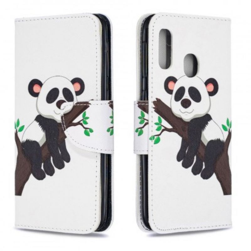 Læder Cover Samsung Galaxy A20e Dovne Panda