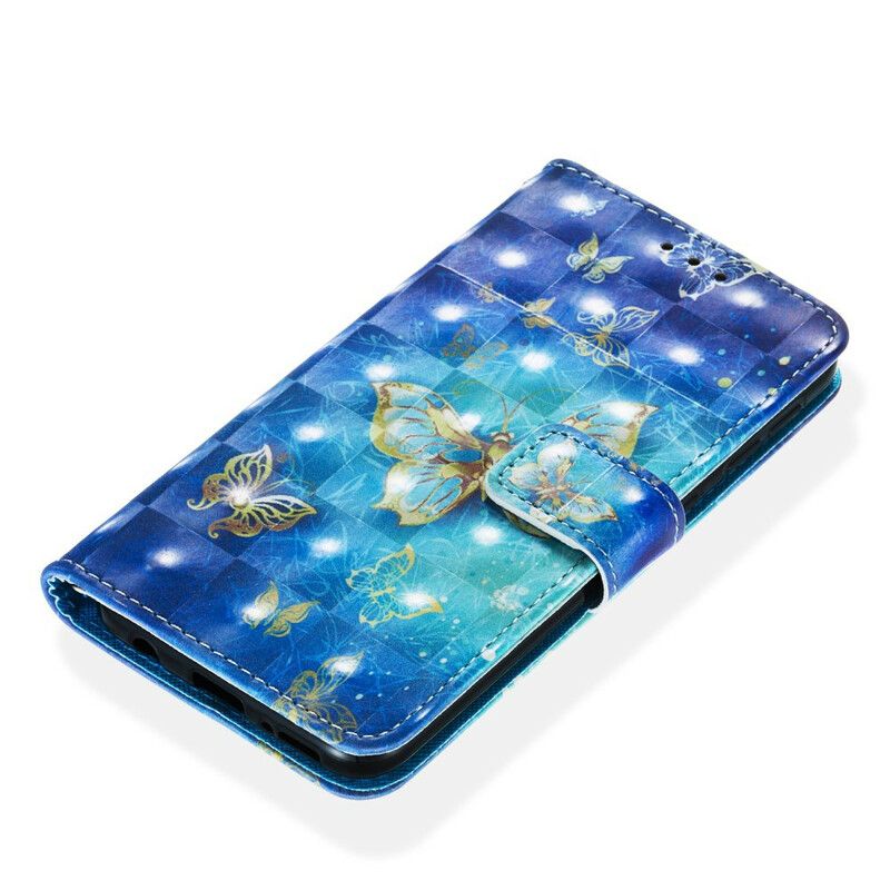 Læder Cover Samsung Galaxy A20e Gyldne Sommerfugle