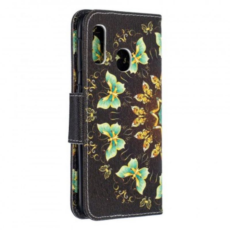 Læder Cover Samsung Galaxy A20e Sommerfuglemandala