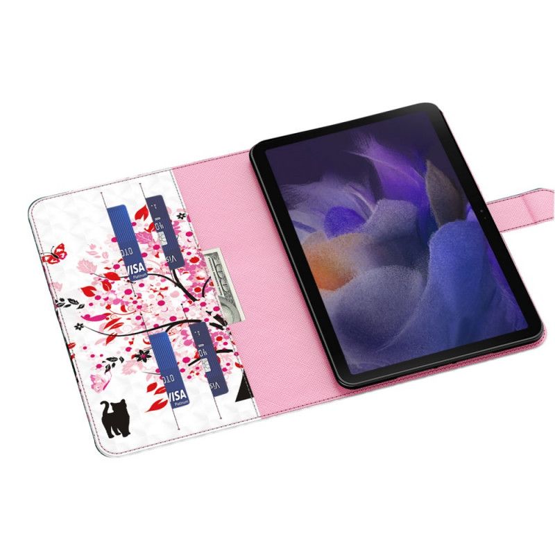 Læder Cover Samsung Galaxy Tab A8 Træ Og Kat