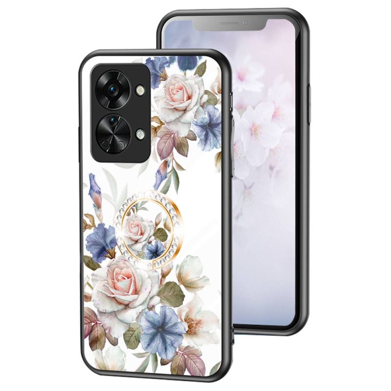 Cover OnePlus Nord 2T 5G Hærdet Glas Blomster Ring Diamanter