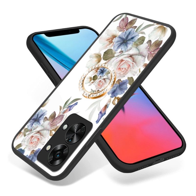 Cover OnePlus Nord 2T 5G Hærdet Glas Blomster Ring Diamanter