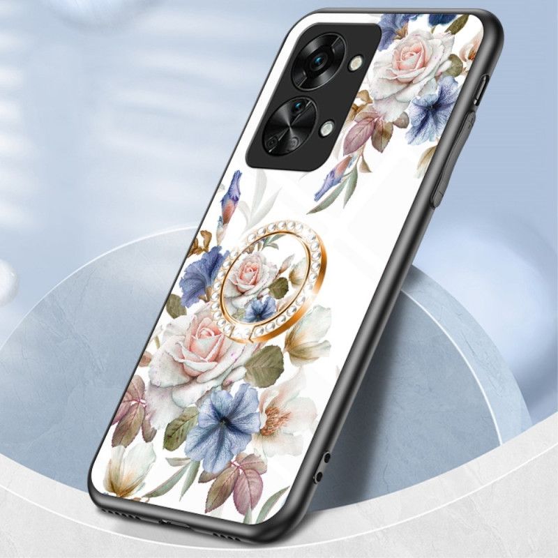 Cover OnePlus Nord 2T 5G Hærdet Glas Blomster Ring Diamanter