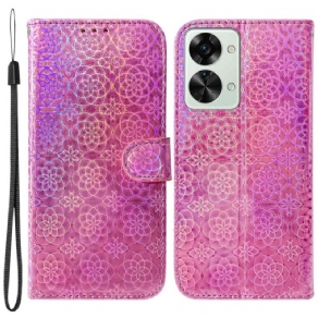 Flip Cover OnePlus Nord 2T 5G Med Snor Geometrisk Blomsterrem