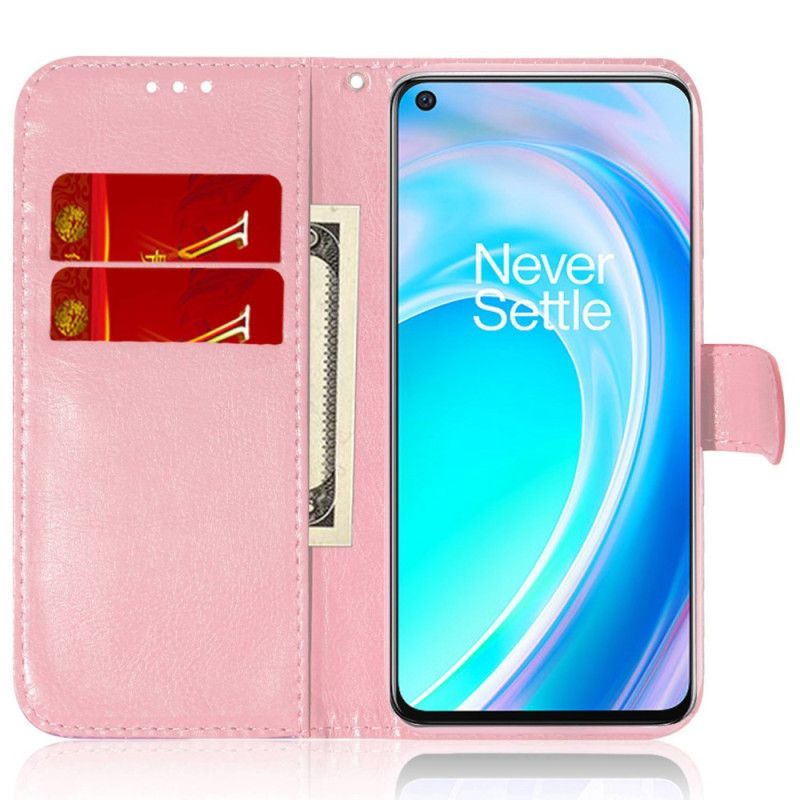 Flip Cover OnePlus Nord 2T 5G Med Snor Geometrisk Blomsterrem