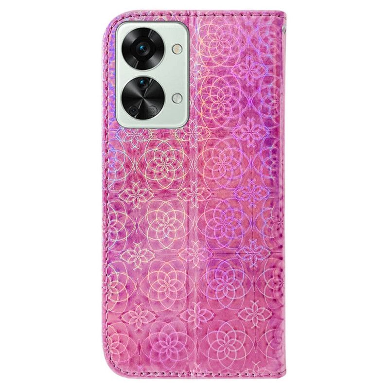 Flip Cover OnePlus Nord 2T 5G Med Snor Geometrisk Blomsterrem