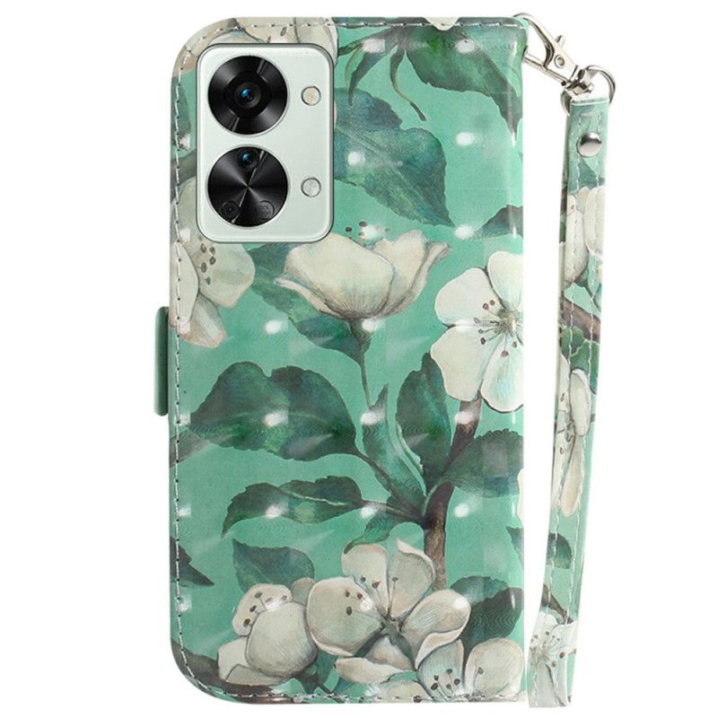 Flip Cover OnePlus Nord 2T 5G Med Snor Hvide Stropblomster