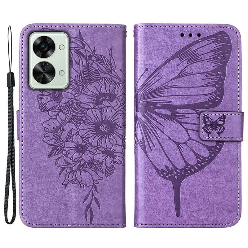 Flip Cover OnePlus Nord 2T 5G Med Snor Strap Art Sommerfugl