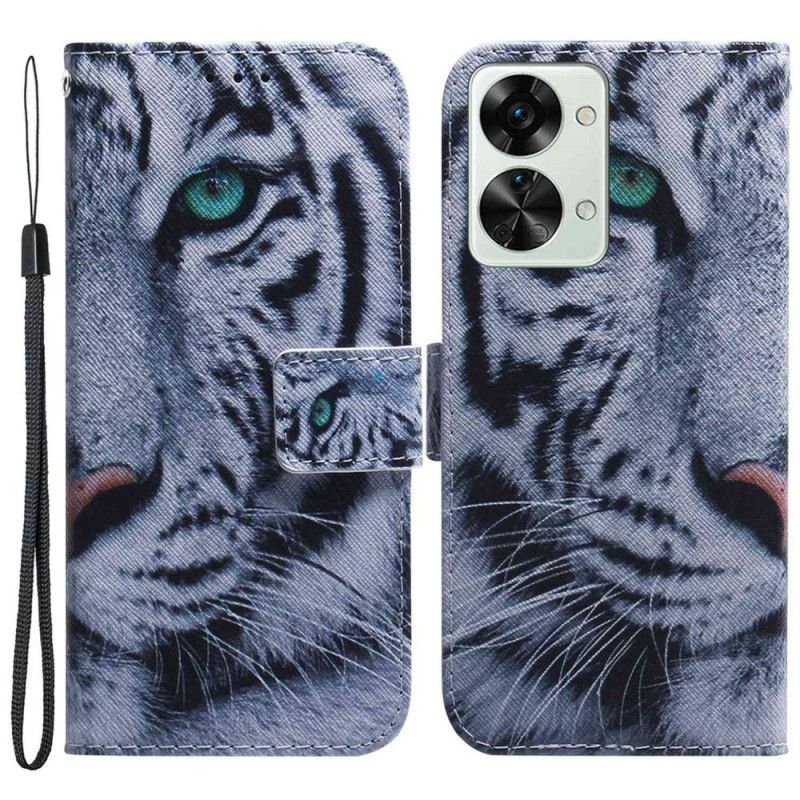 Flip Cover OnePlus Nord 2T 5G Med Snor Thong Hvid Tiger