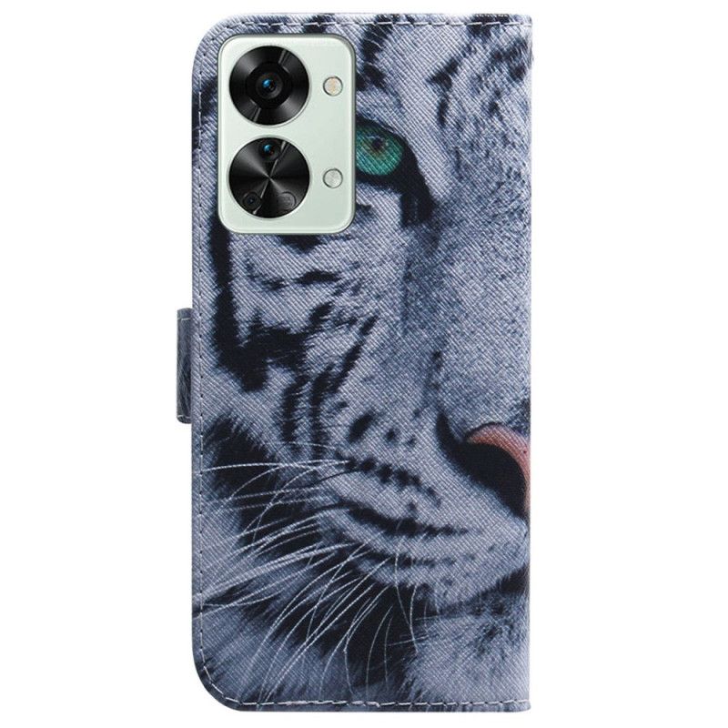 Flip Cover OnePlus Nord 2T 5G Med Snor Thong Hvid Tiger