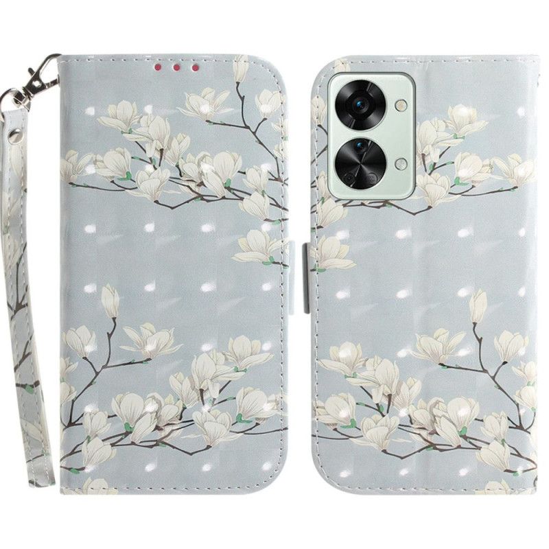 Flip Cover OnePlus Nord 2T 5G Med Snor Thong Magnolia Blomster