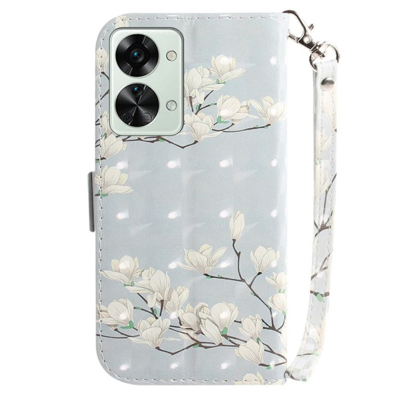 Flip Cover OnePlus Nord 2T 5G Med Snor Thong Magnolia Blomster