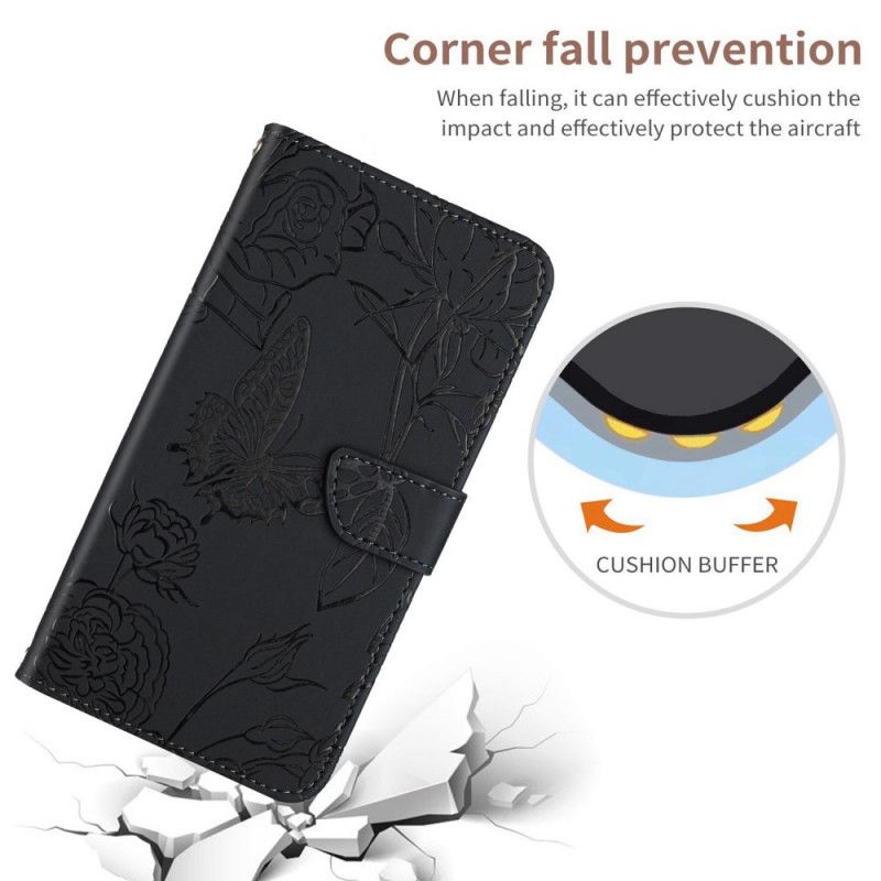 Flip Cover OnePlus Nord 2T 5G Sommerfugle Med Skulderrem