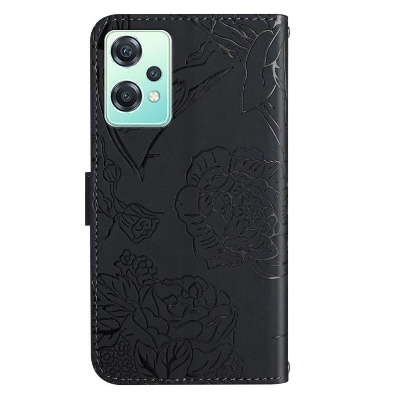 Flip Cover OnePlus Nord CE 2 Lite 5G Sommerfugle Og Skulderrem