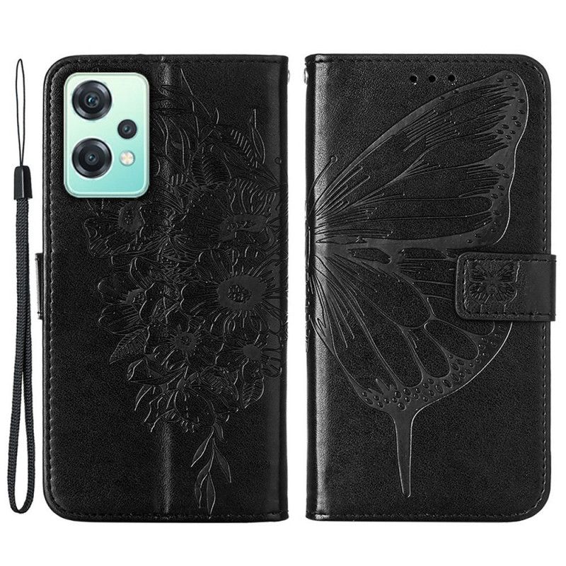 Læder Cover OnePlus Nord CE 2 Lite 5G Med Snor Strap Art Sommerfugl