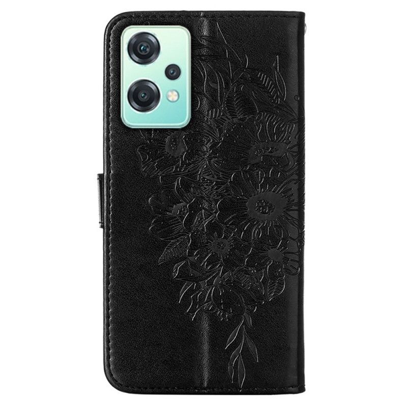 Læder Cover OnePlus Nord CE 2 Lite 5G Med Snor Strap Art Sommerfugl