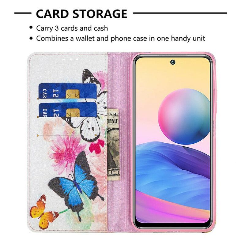 Cover Xiaomi Redmi Note 10 5G / Poco M3 Pro 5G Flip Cover Farverige Sommerfugle